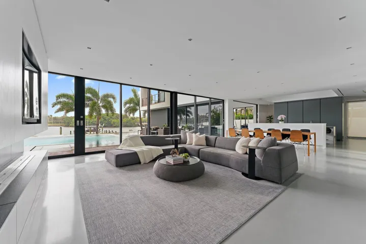 Living Room with Dining/Kitchen views