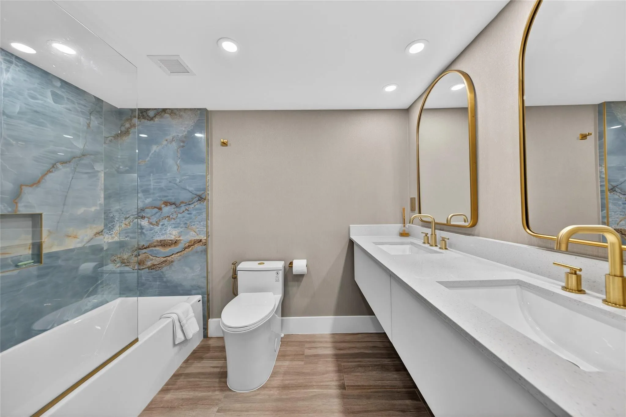 Luxurious primary bath with double sinks
