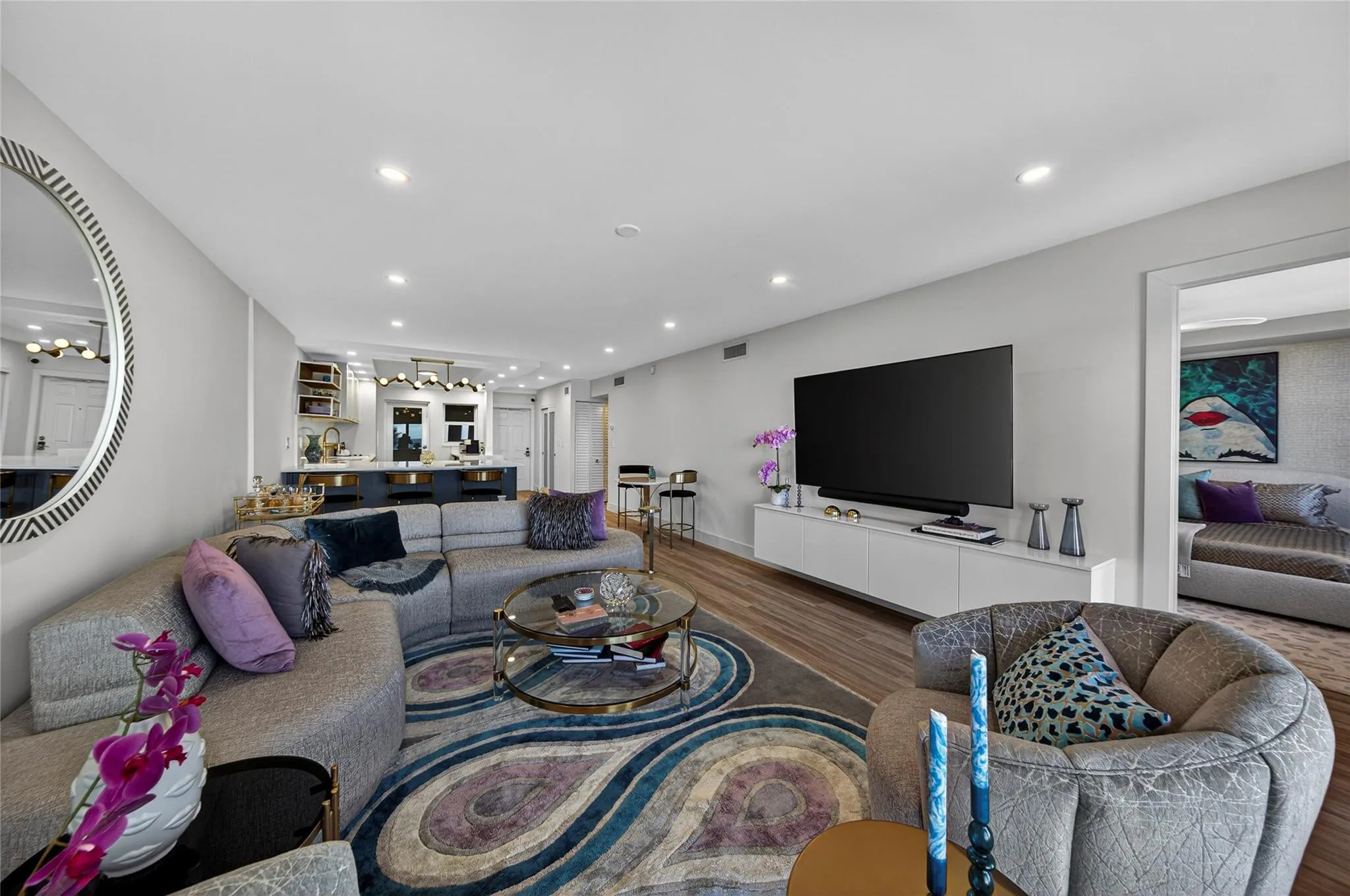 with a view into dining and the open concept kitchen