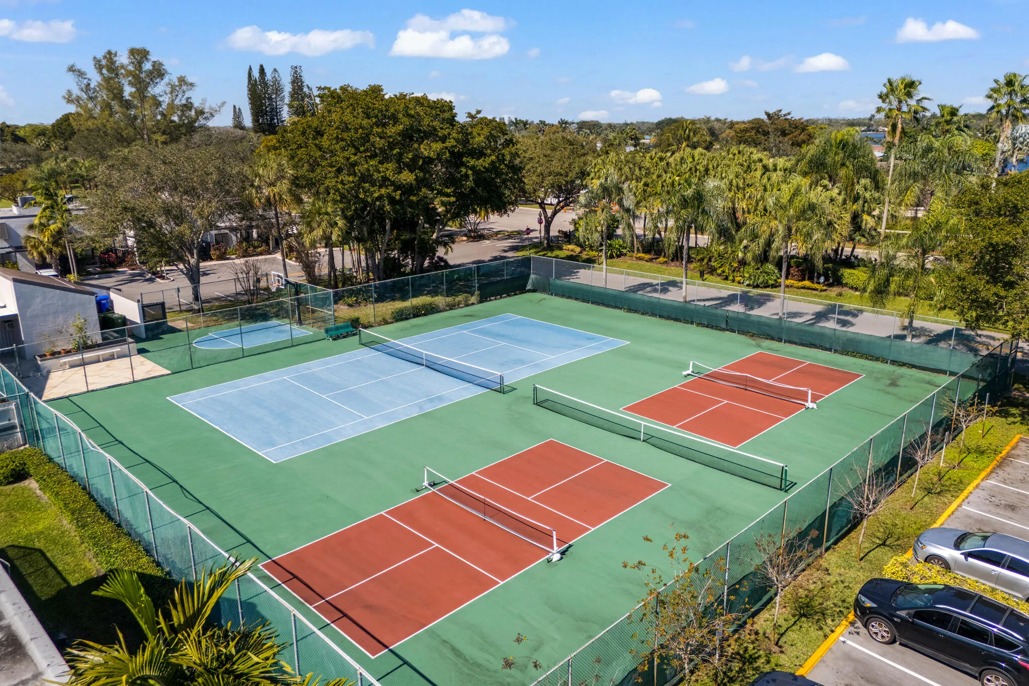 Pickle Ball, Tennis courts and Basketball half court