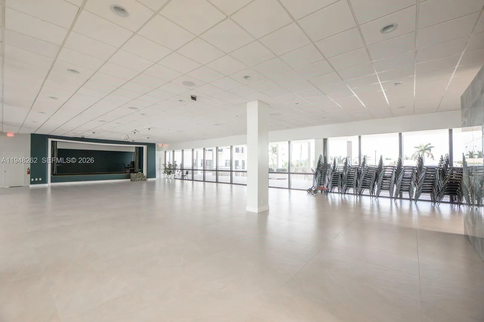 social hall for events, exercise, meeting, movies, bingo etc.