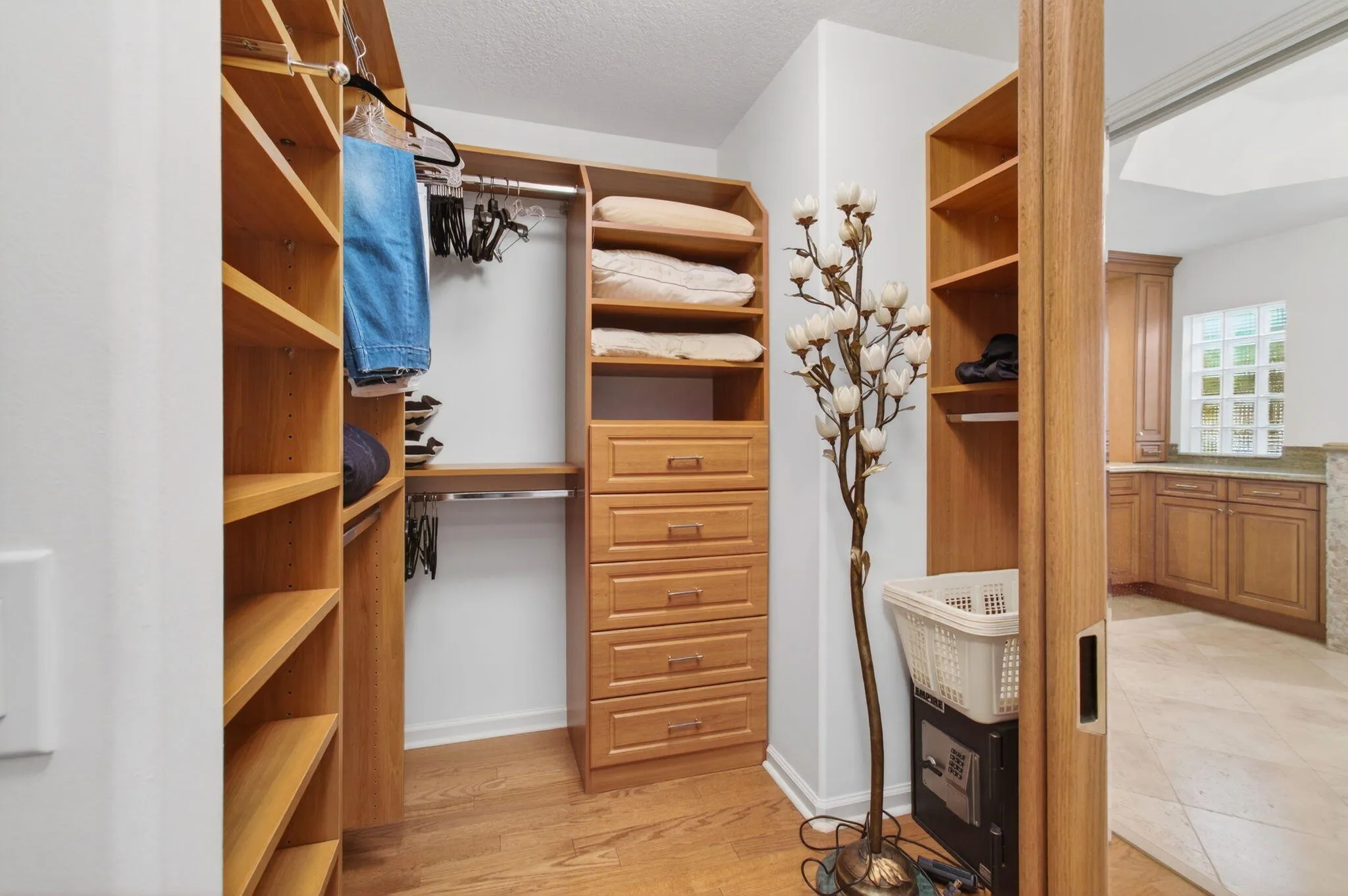 Plentiful shelves for shoes, sweaters and extra bedding