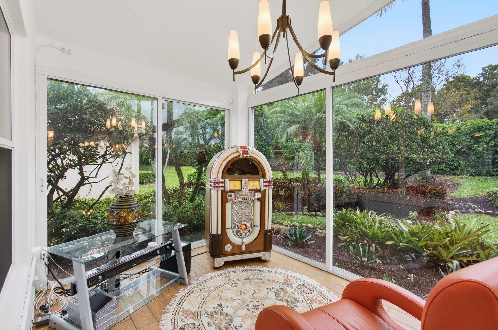 Large impact glass doors create a garden environment indoors