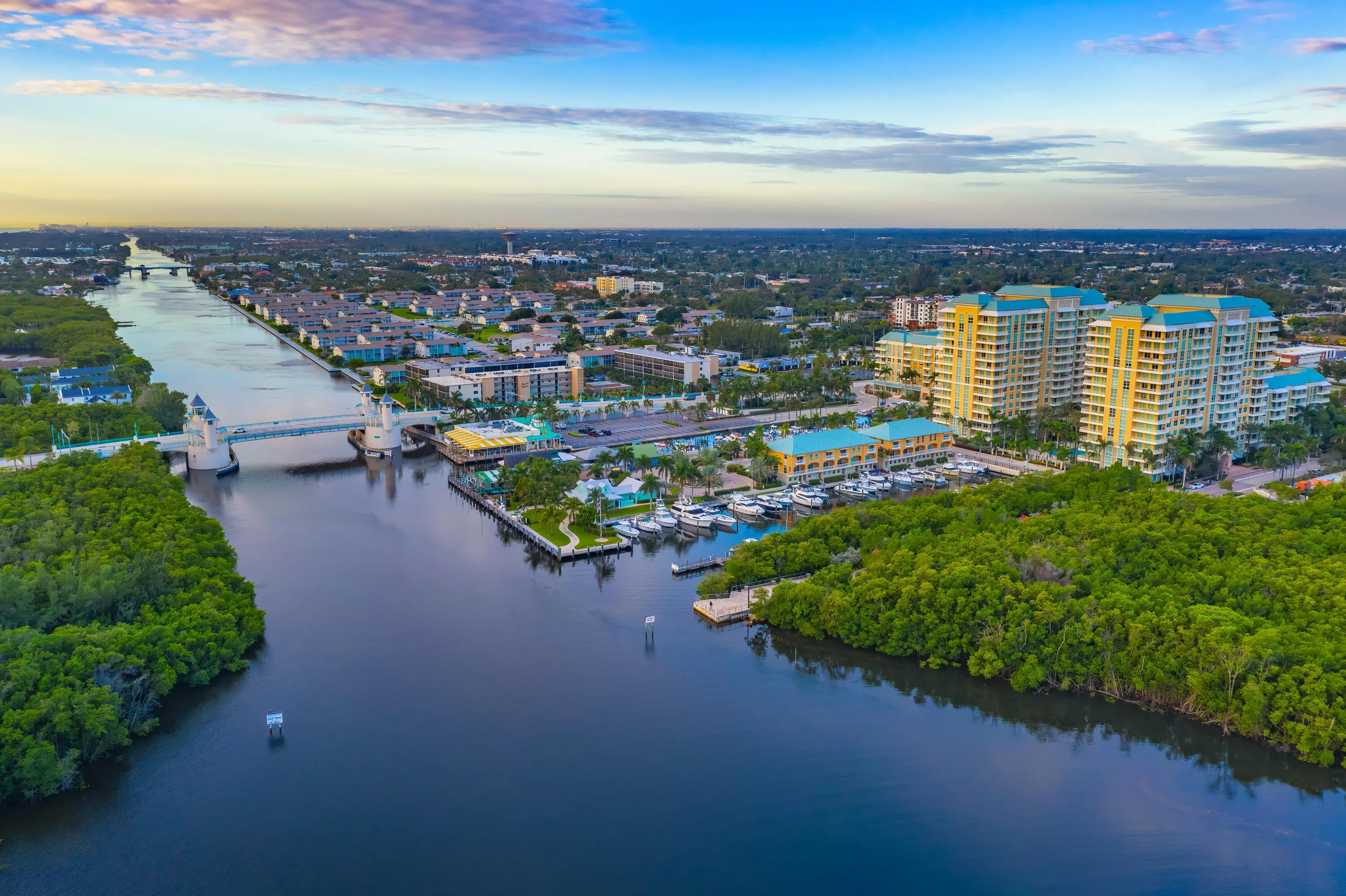 Just south of the Inlet is waterfront dining and a full-service marina