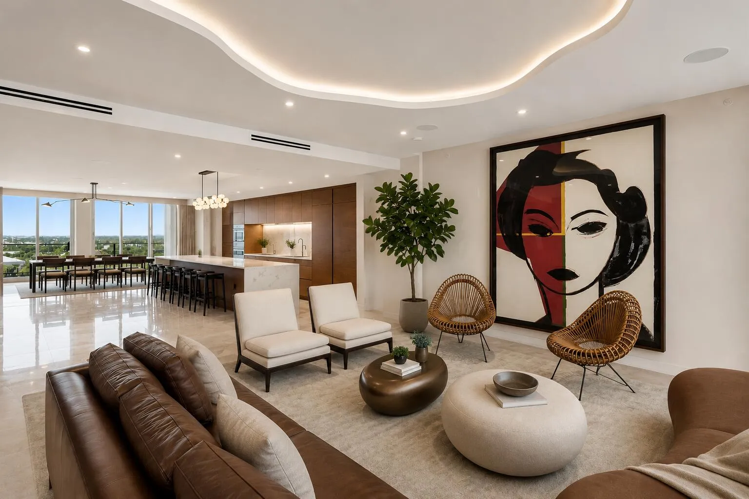 Main living space is flow through City to Ocean Views.