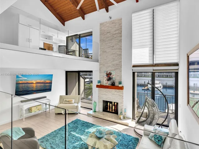 Fireplace and 22 ft ceiling peak