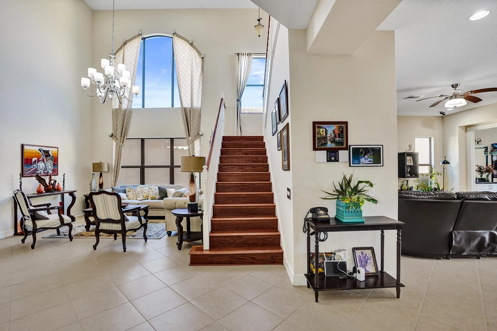 Living room to the left, Family room to the right overlooking pool patio