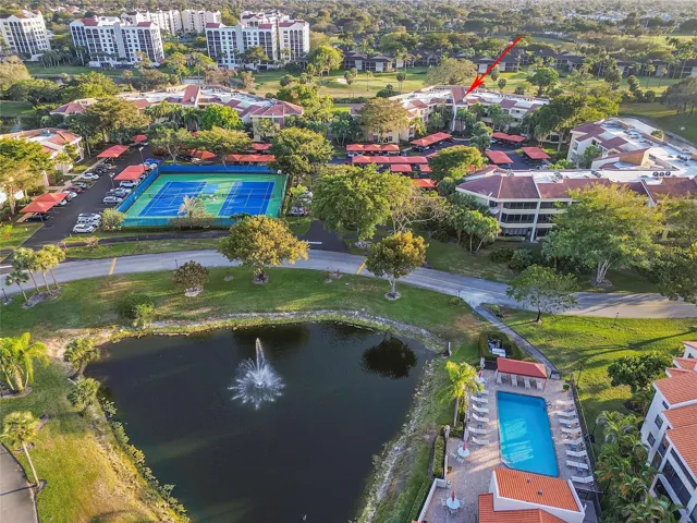 Community pool adjacent to building