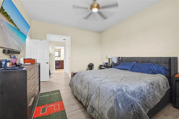 Spacious primary bedroom with walk in closet