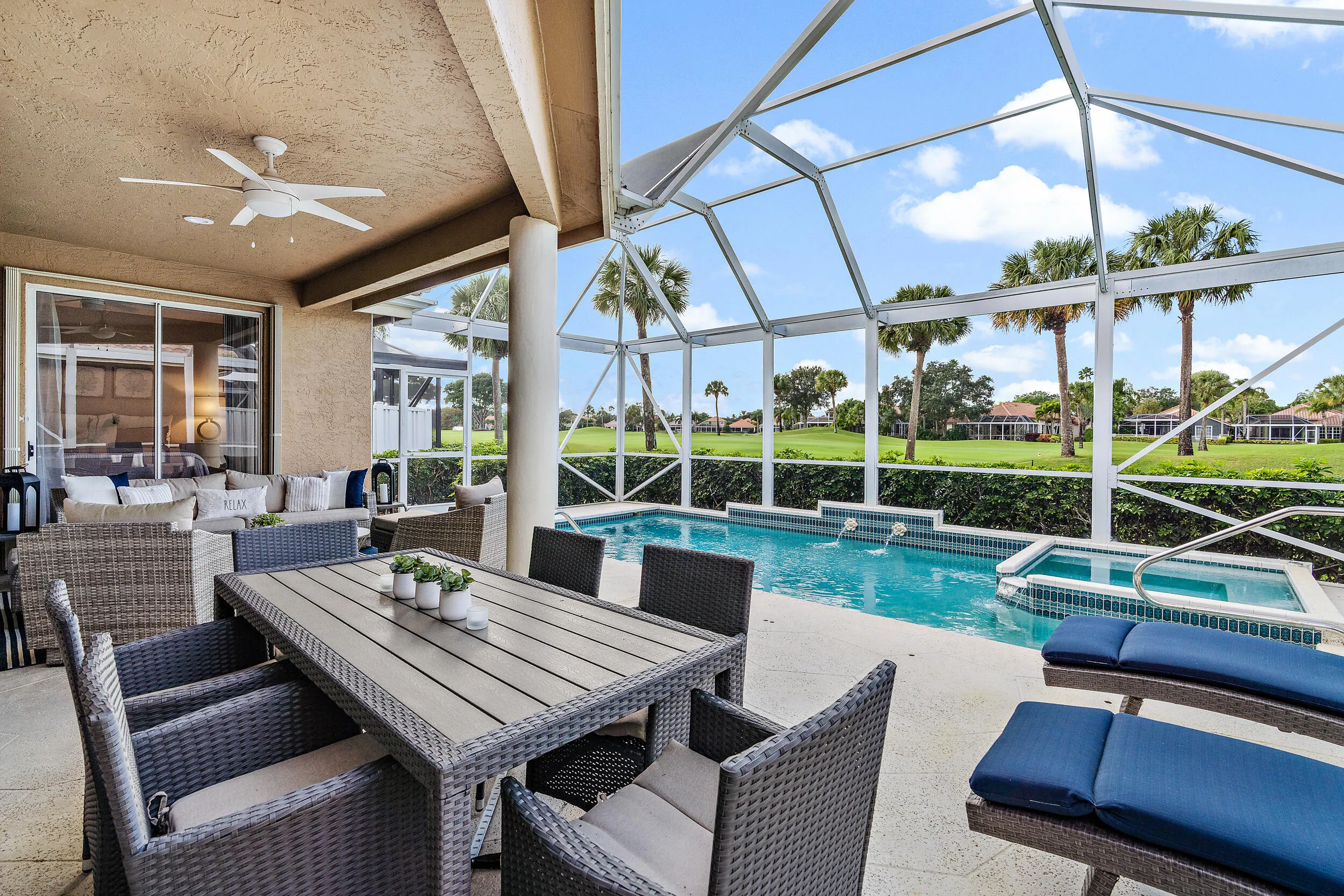 screened in lanai and pool area