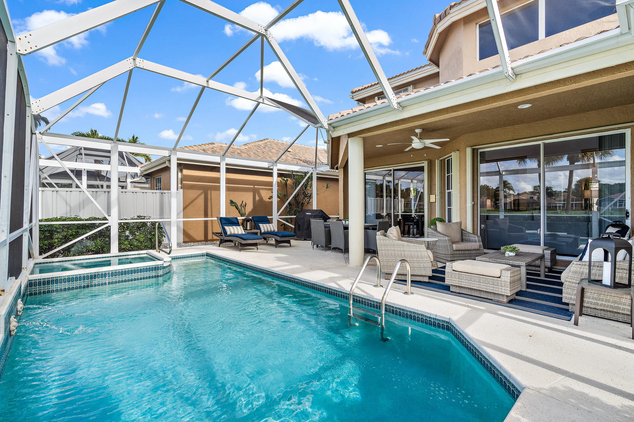 screened in lanai and pool area