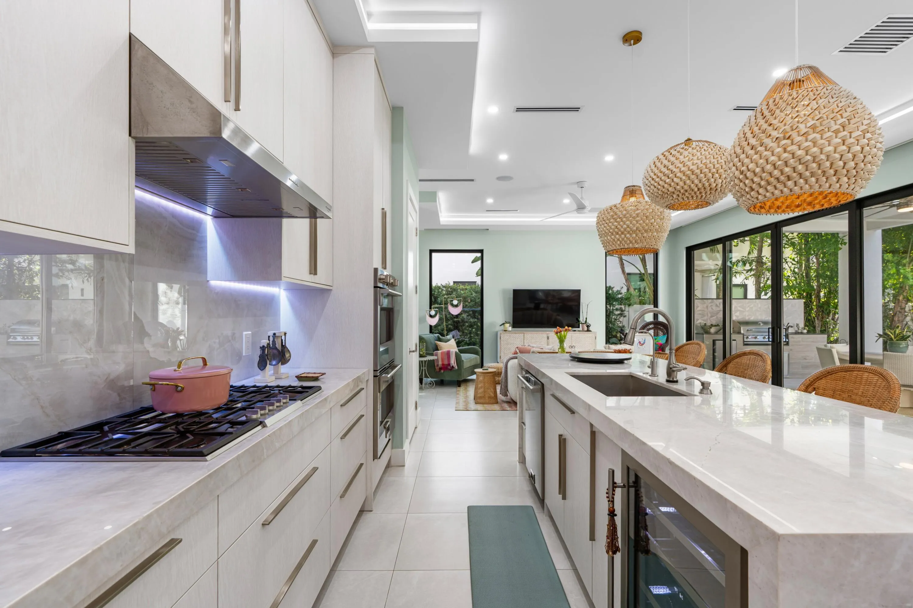 Kitchen with beverage cooler