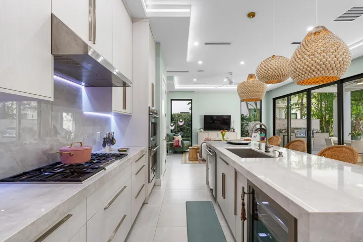 Kitchen with beverage cooler