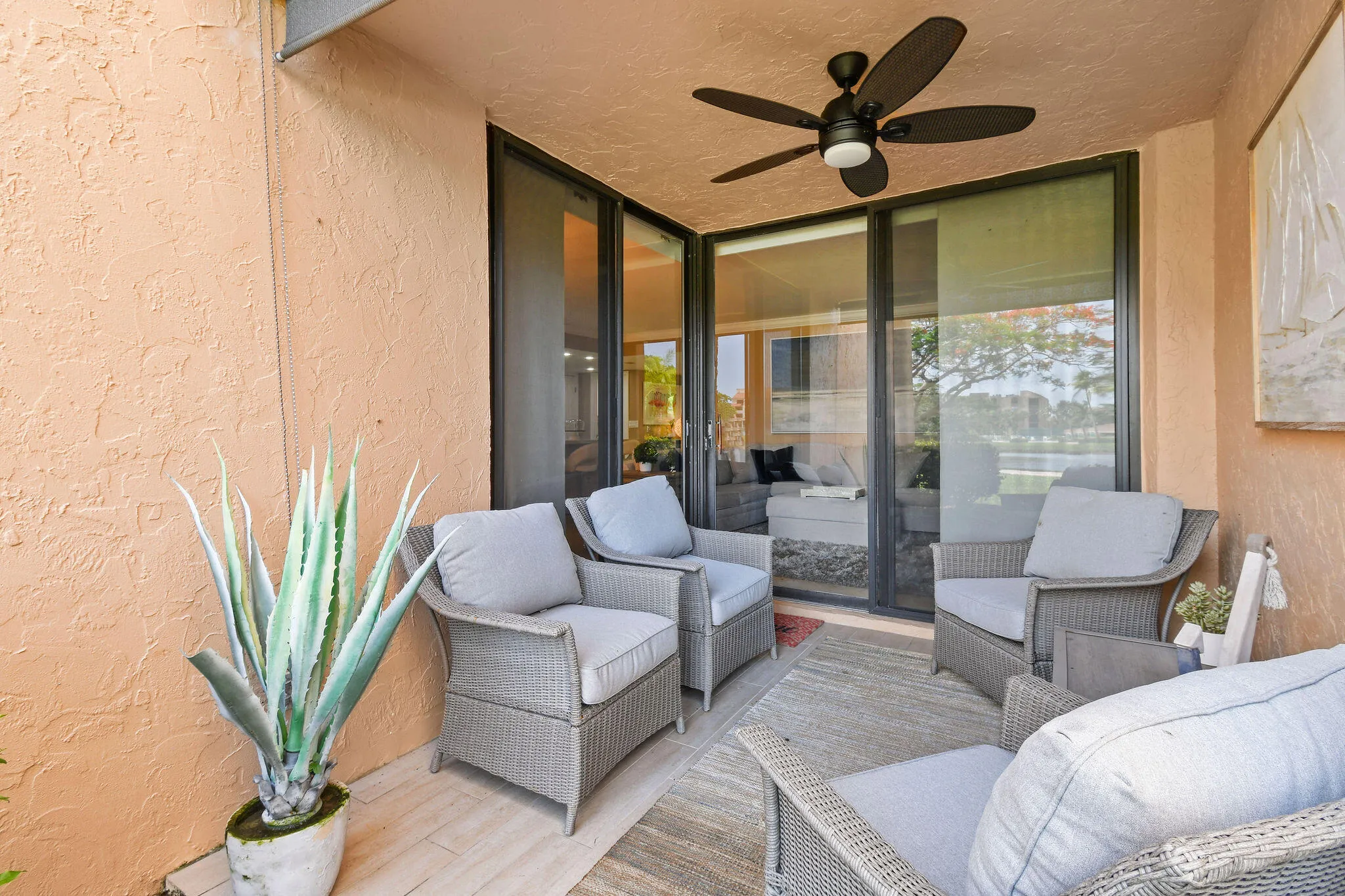 ELEGANT PATIO FURNISHINGS COMPLETE WITH PULL DOWN SCREENS FOR ULTIMATE PRIVACY & RELAXATION