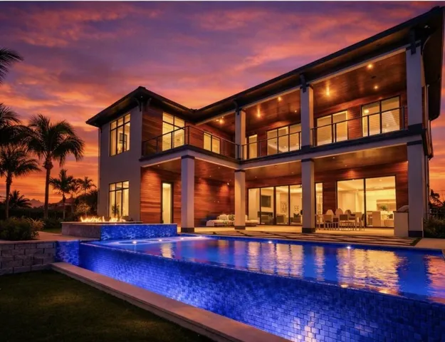 736 Lagoon Dr., North Palm Beach Beach listed by Brian Wilder with the Wilder Real Estate Group. Infinity edge pool with Jacuzzi and fire feature.