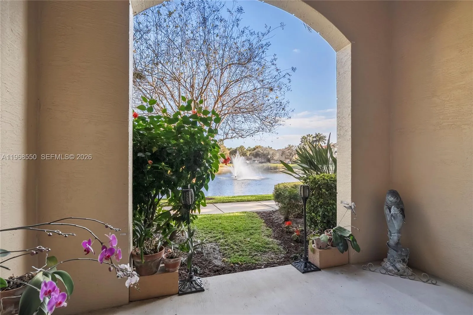 Patio with water view
