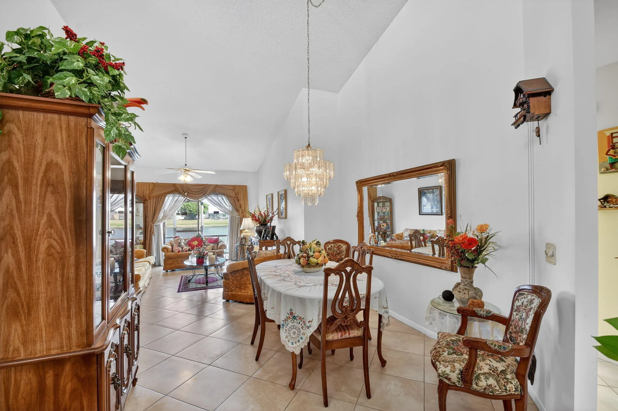 Spacious living room and dining area over looking the lake