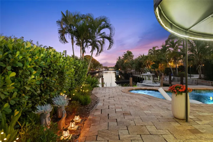 Pool deck area overlooking canal