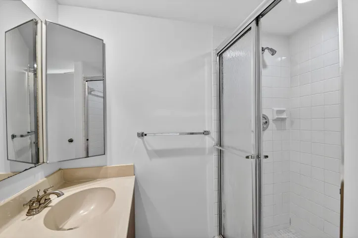 Primary bathroom has step in shower
