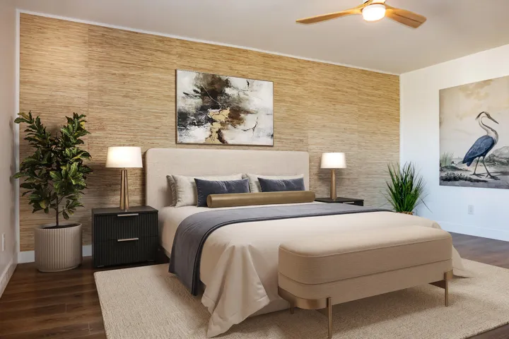Virtually staged primary bedroom