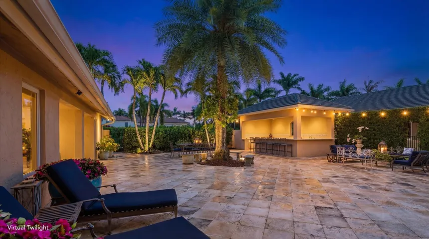 Backyard, courtyard area with outdoor entertainment area.