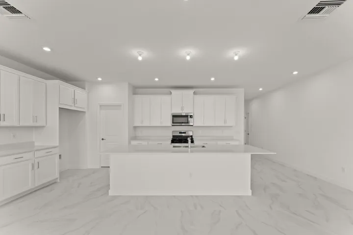 Stock photos represent builder's floorplan
