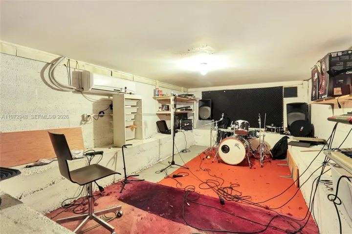 Basement currently used as a music room
