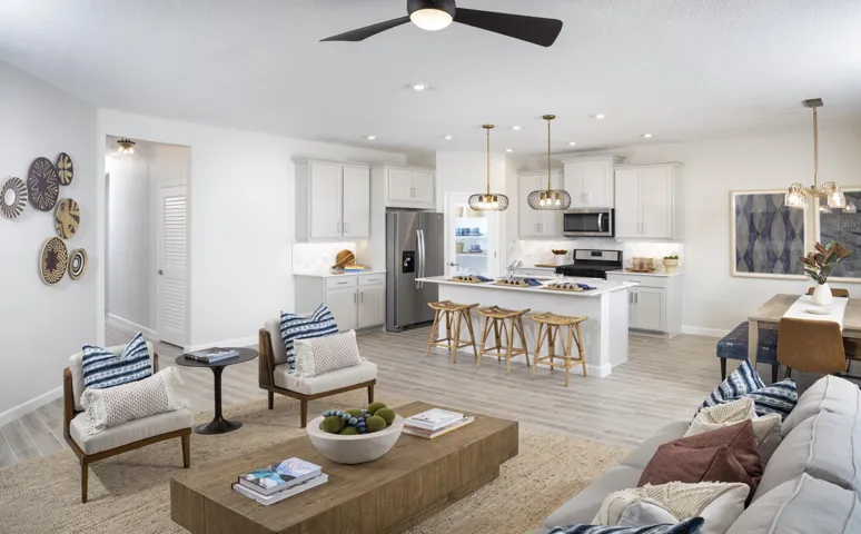 Stock photos represent builder's floorplan