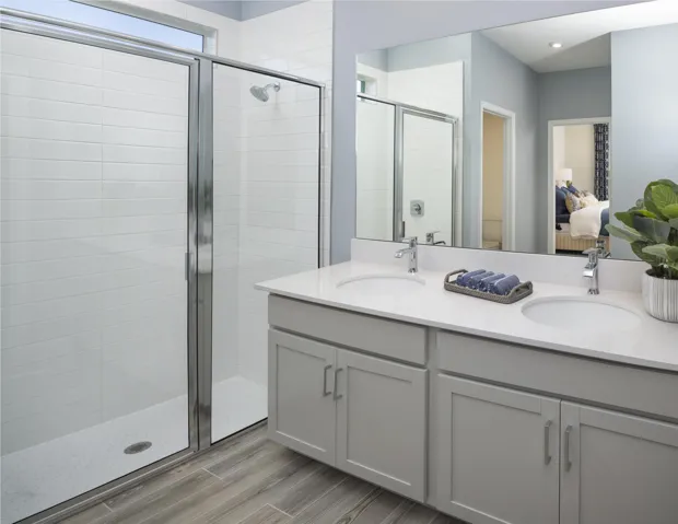 Stock photos represent builder's floorplan