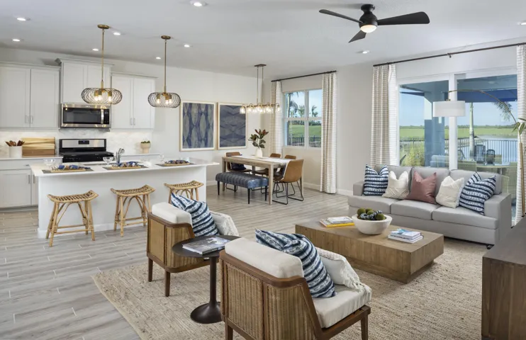 Stock photos represent builder's floorplan