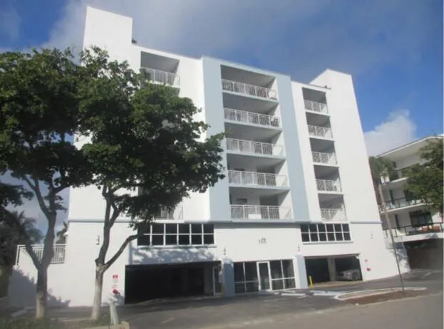 Front view of building w/new paint