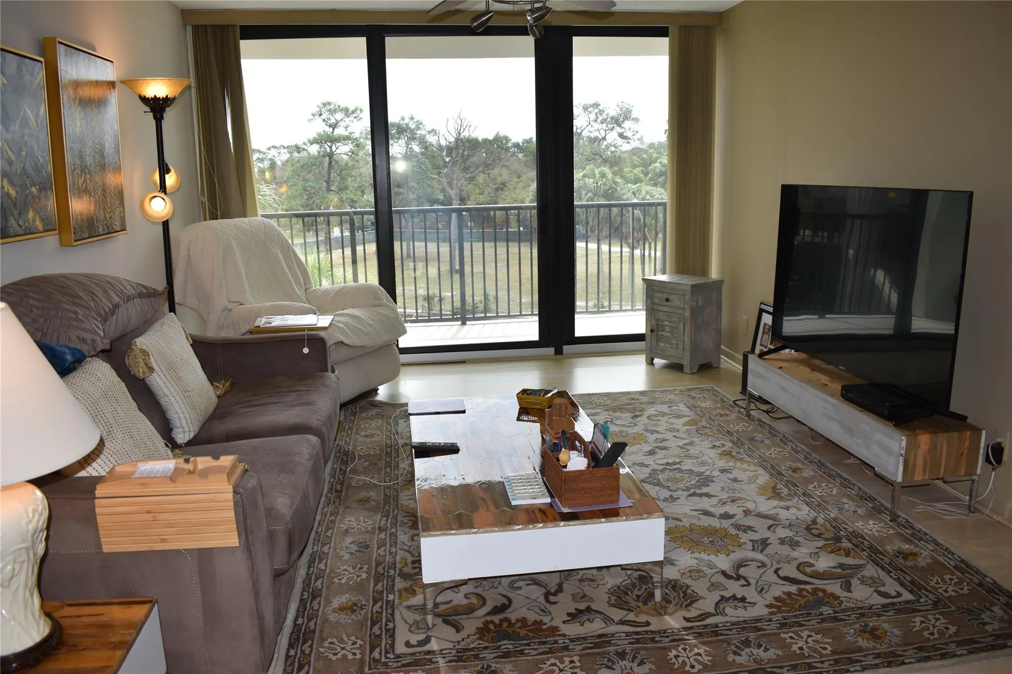Looking Towards Living Room with New Impact Sliding Doors Overlooking South Canal