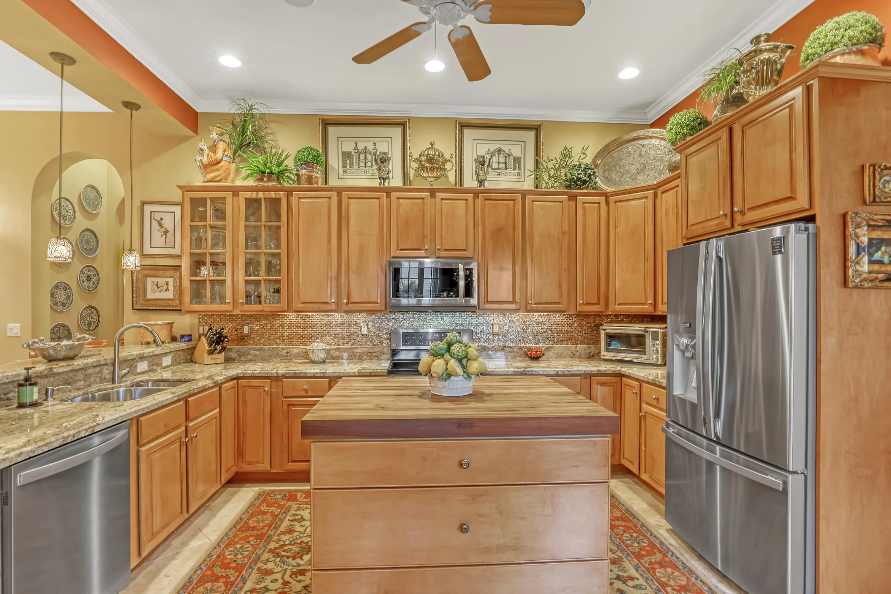 Chefs kitchen with solid center island