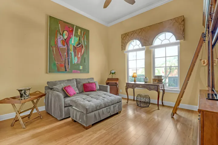 Guest bedroom used as den . Note the engineered bamboo flooring