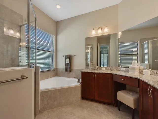 Double basins, separate shower.