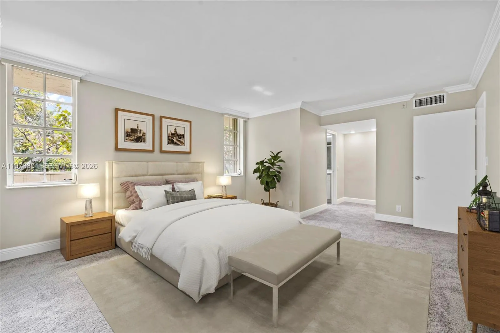 Virtually staged primary bedroom