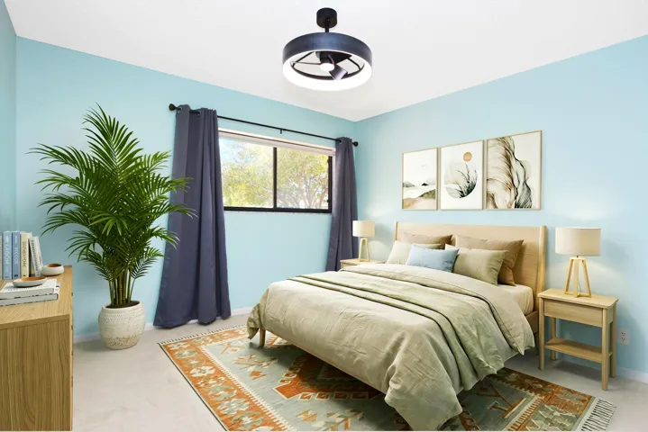 Spacious second bedroom faces East for Gulfstream breezes. Neutral Carpet. Virtually Staged
