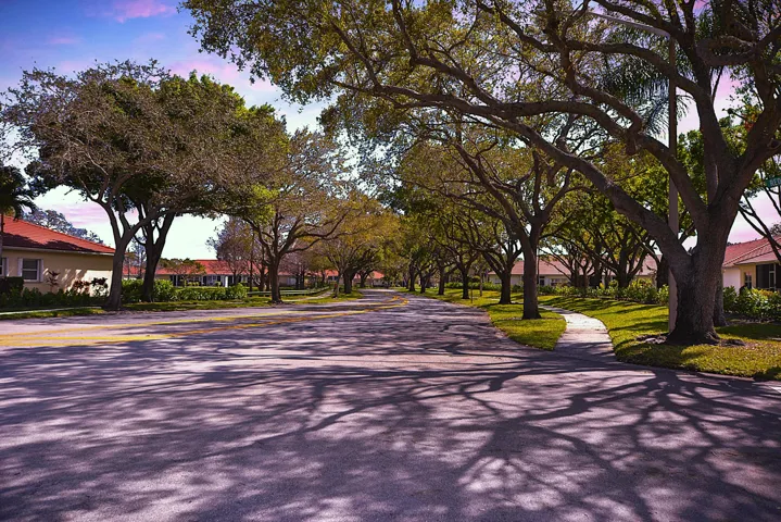 Beautifully tree lined streets entrance to Community and Condo.