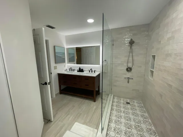 Master Bathroom- All New Shower Stall. Cabinets and Flooring