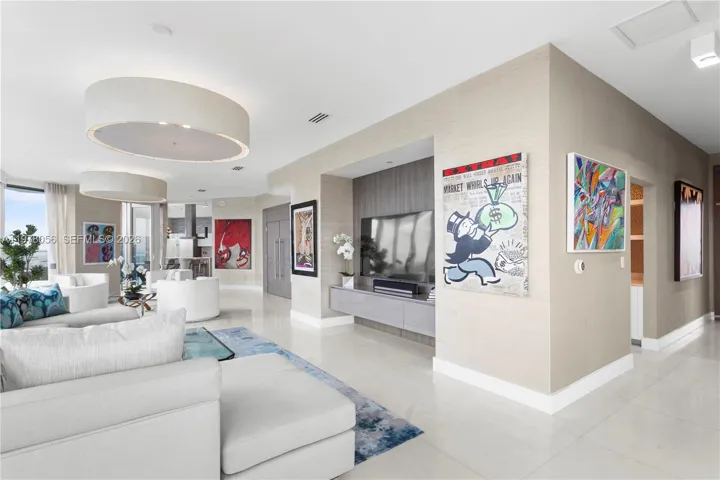 Spacious living area with custom media wall