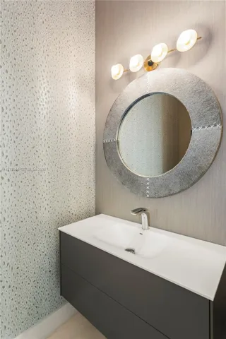 Designer powder room with modern vanity