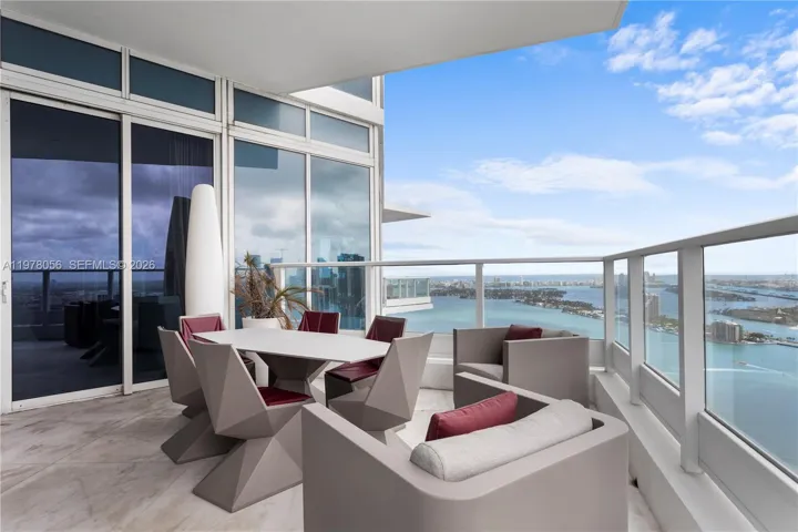 Outdoor seating area with skyline views. Sunrise and Sunset