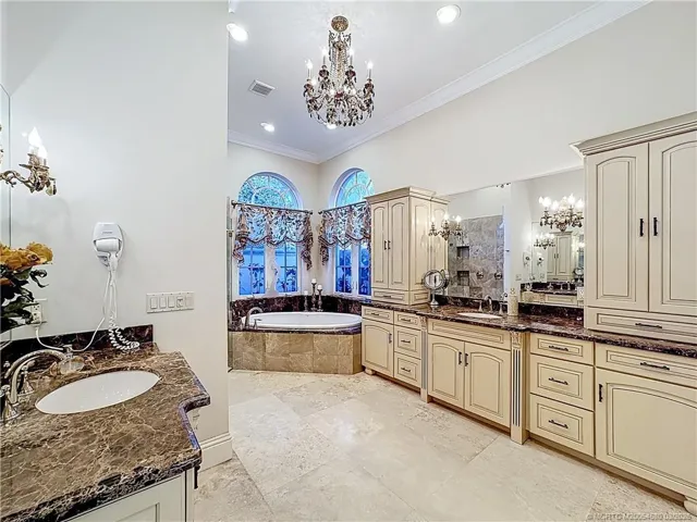 jacuzzi tub, large shower to the left of tub. What a beauty.