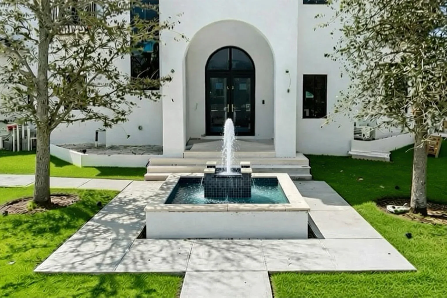 AI enhanced - grass & fountain