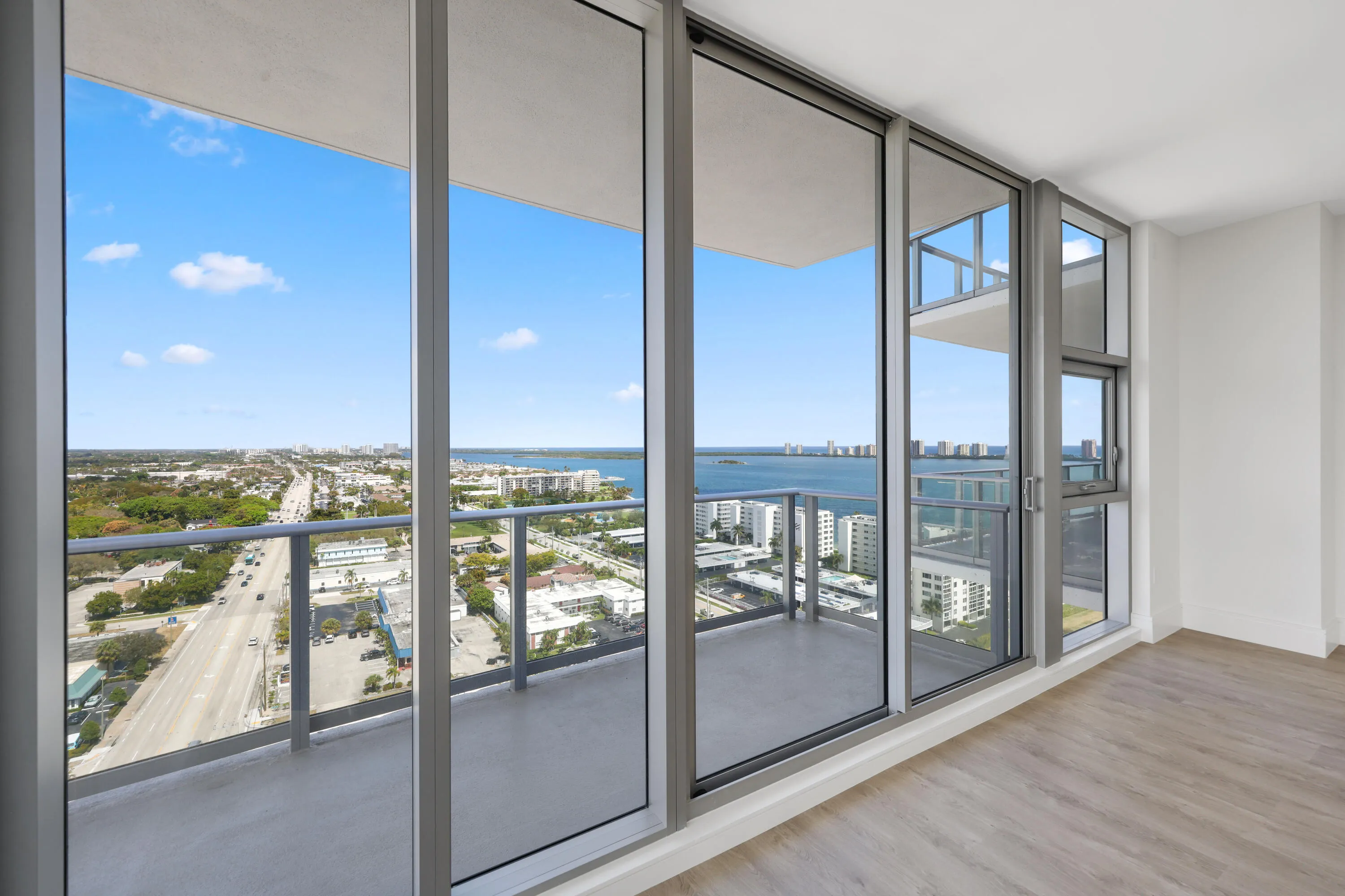 North-east view with floor to ceiling windows