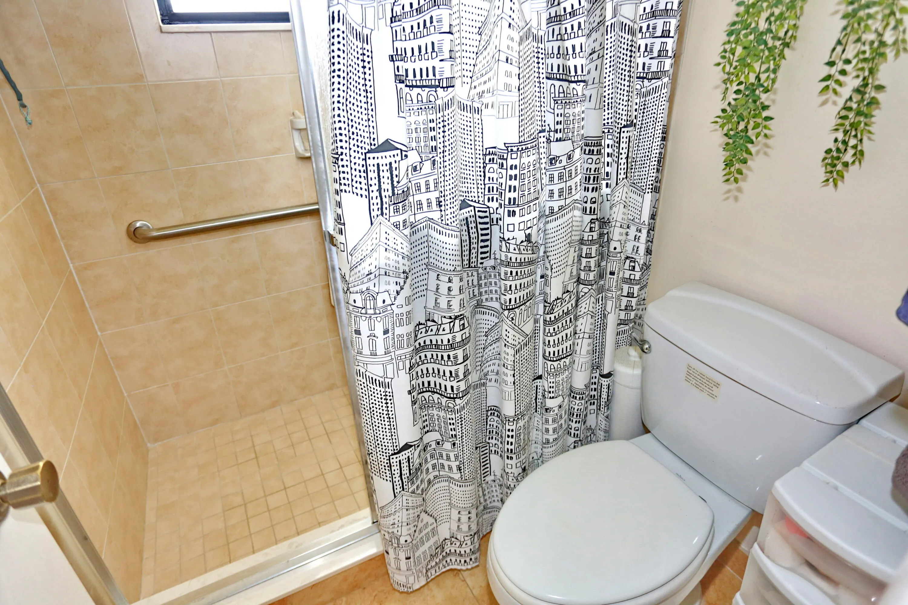 master shower stall with grab bar