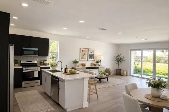 Modern kitchen and living space