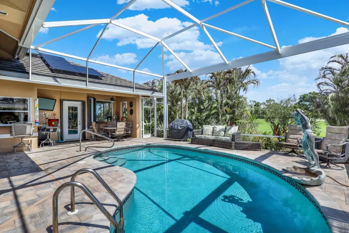 Pool area with panoramic screen