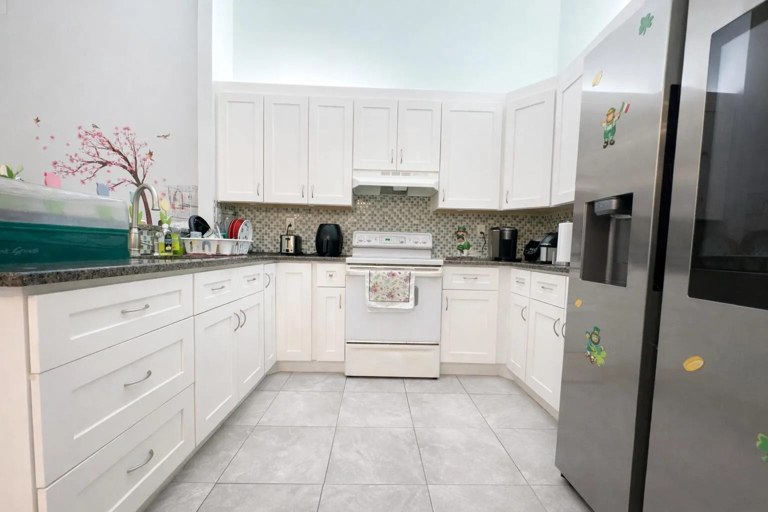 Modern kitchen with floral accents