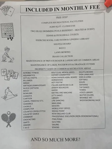 Amenities included in Land Lease